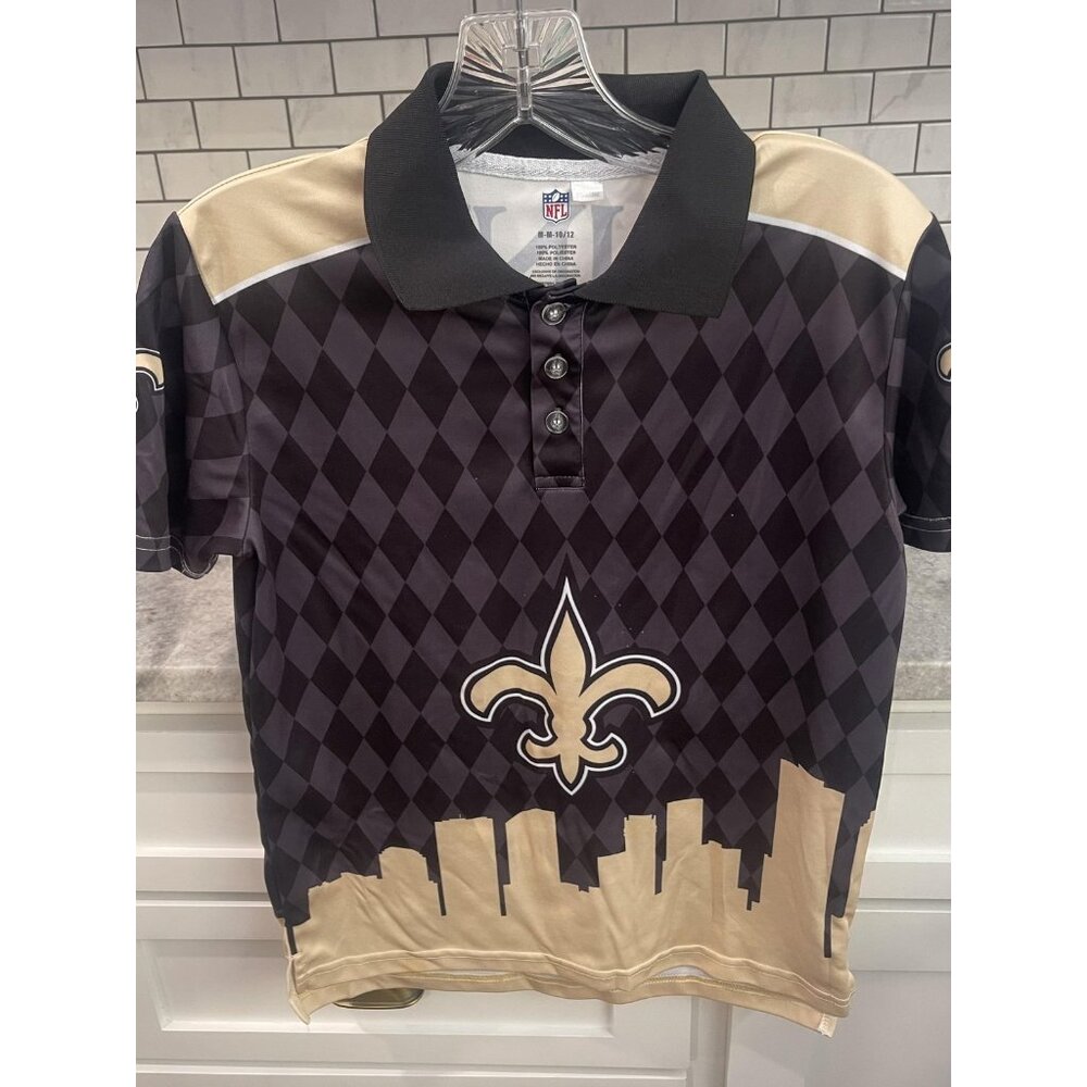 New Orleans Saints Shirt Boys Medium‎ Black NFL Football Polo Short Sleeve NFL